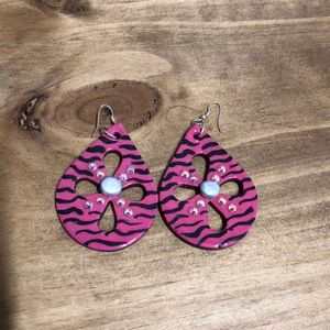 Pink Zebra Clay Earrings